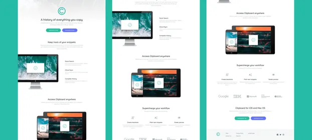The Clipboard landing page, with its paired download buttons