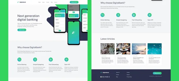 The Digitalbank landing page, with its app screens fanned across the hero