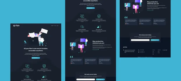 The Fylo landing page, dark themed