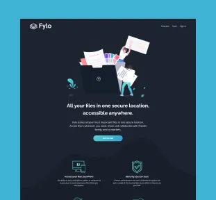 The Fylo landing page, dark themed