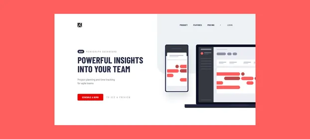 The Monograph landing page, with its phone and laptop illustration