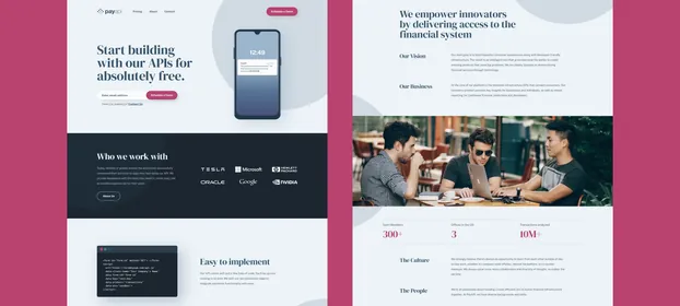 The PayAPI site, with its home page beside the company story on its About page