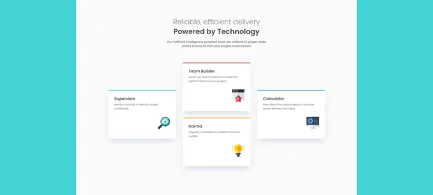 The Reliable, efficient delivery section, with its four AI tool cards