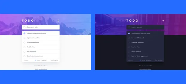 The TODO task list in its light theme beside the same list in its dark one